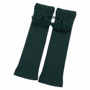 Black Rib-Knit leg warmers - Knee Leg stretchy high with cords pompom OZ adulte